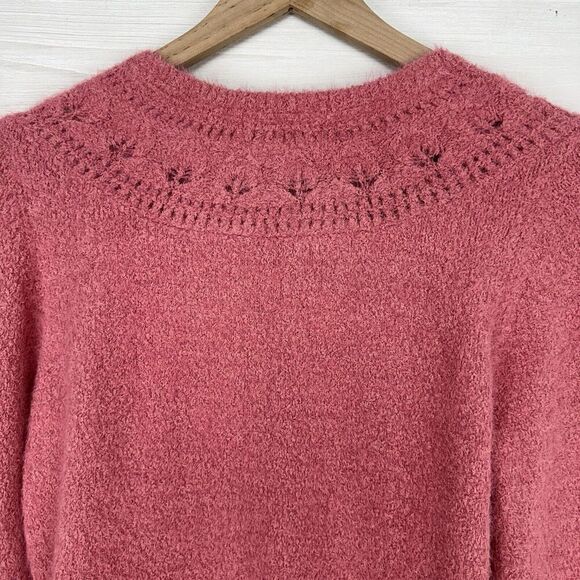The Reeds x J.Crew‎ Size M Fuzzy Cardigan Sweater Flamingo Pink Eyelash Preppy - Picture 10 of 16